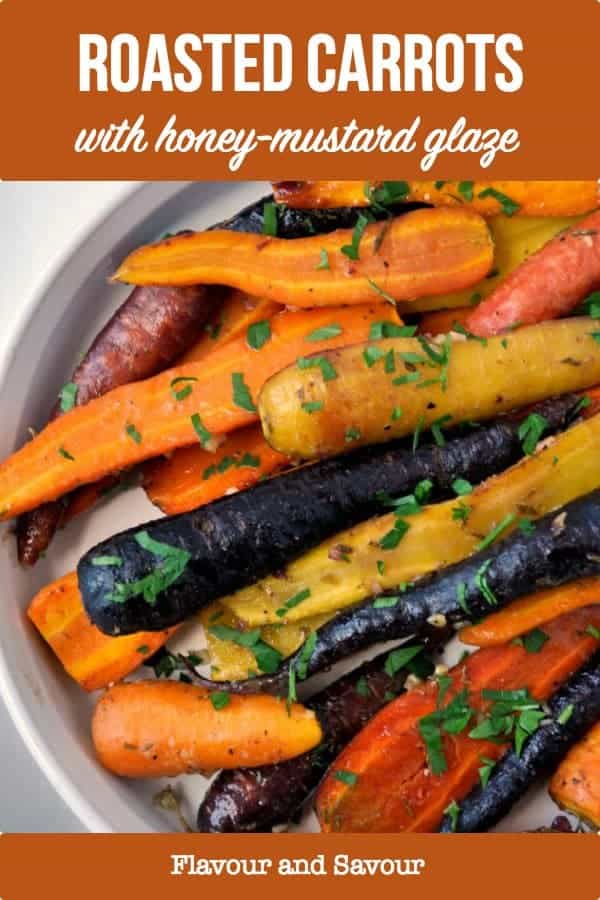 Pinterest pin for Roasted Carrots with Honey-Mustard Glaze