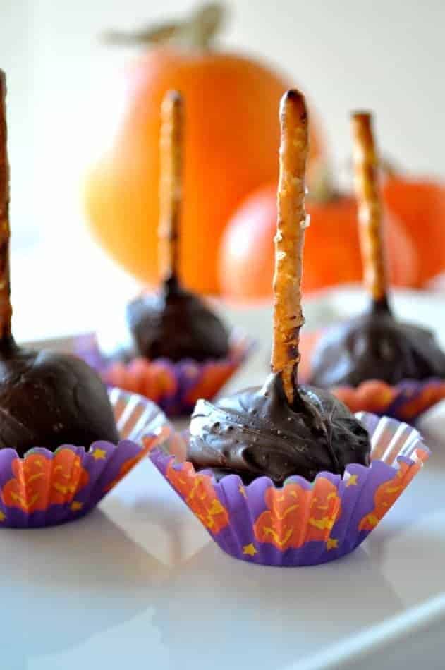 Chocolate Coconut Pops in purple and orange pumpkin mini baking cups