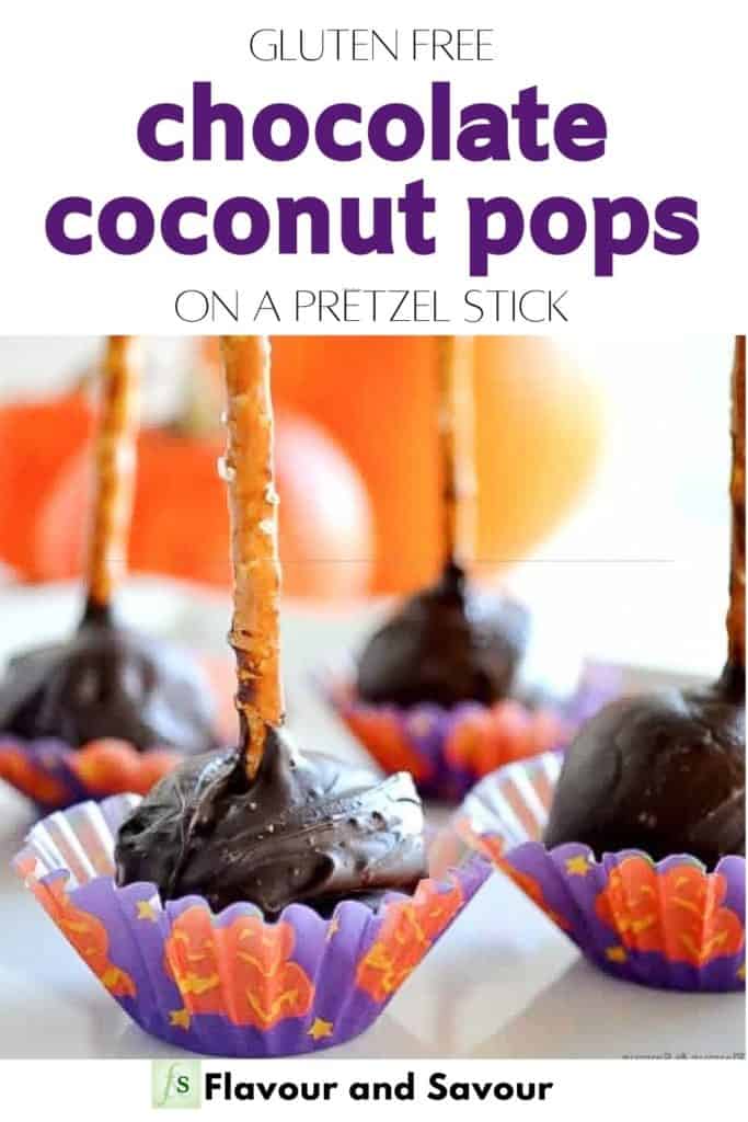 Text overlay and image for Chocolate Coconut Pops