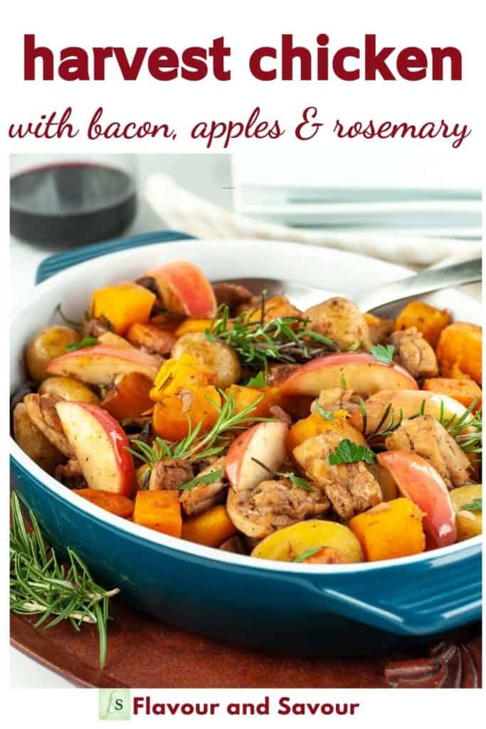 Harvest Chicken with Bacon, Apples and Rosemary image and text overlay
