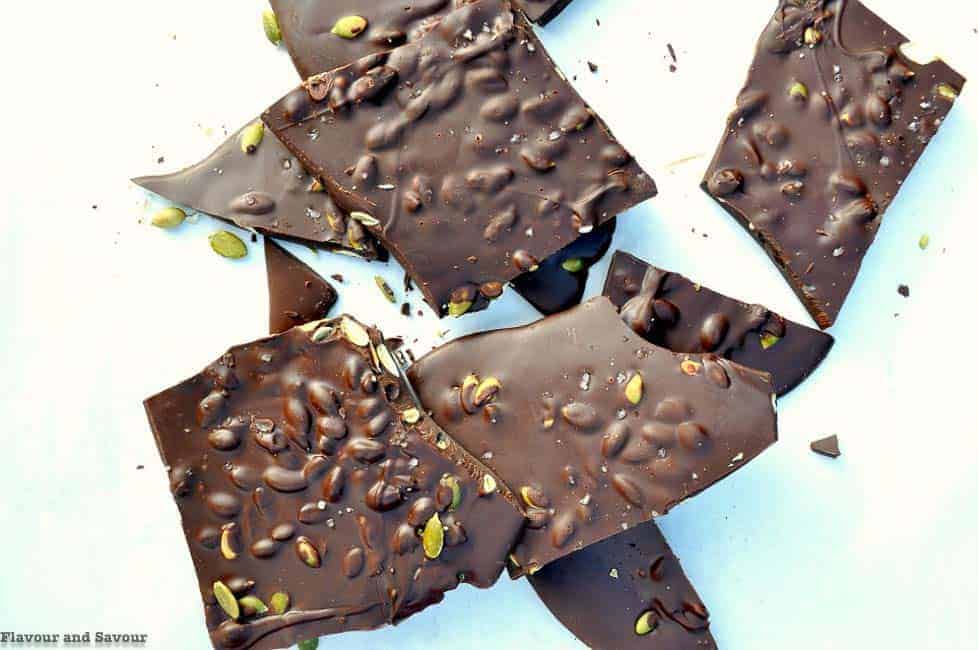 overhead view of pieces of chocolate bark