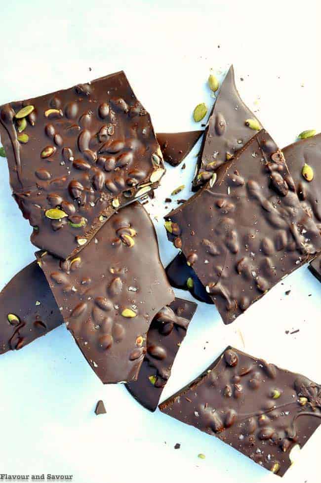 Salted Dark Chocolate Pumpkin Seed Bark