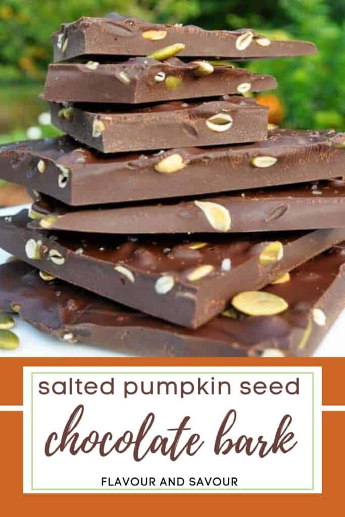 image and text for pumpkin seed chocolate bark