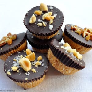 dark chocolate peanut butter cups stacked