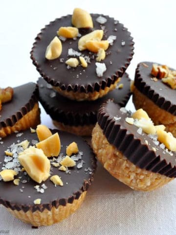dark chocolate peanut butter cups stacked