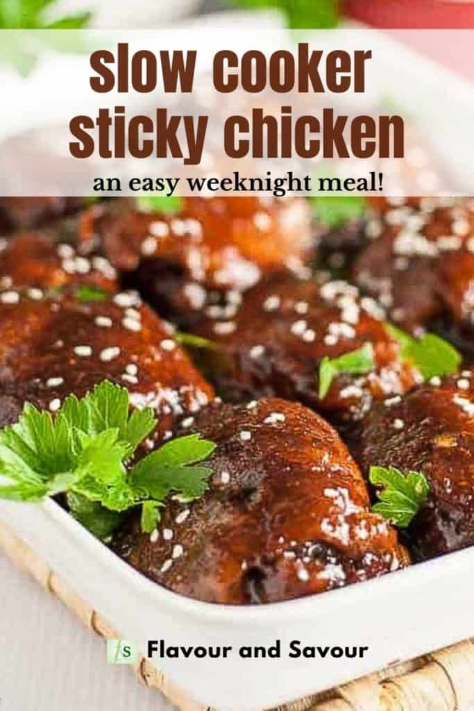 image and text overlay for slow cooker sticky chicken