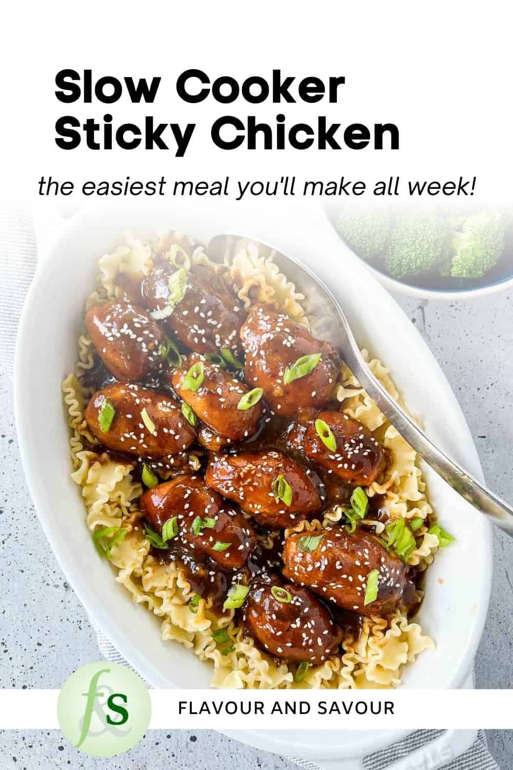 Image with text overlay Slow Cooker Sticky Chicken