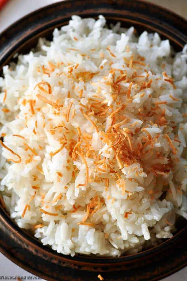 Never Fail Coconut Rice close up view.