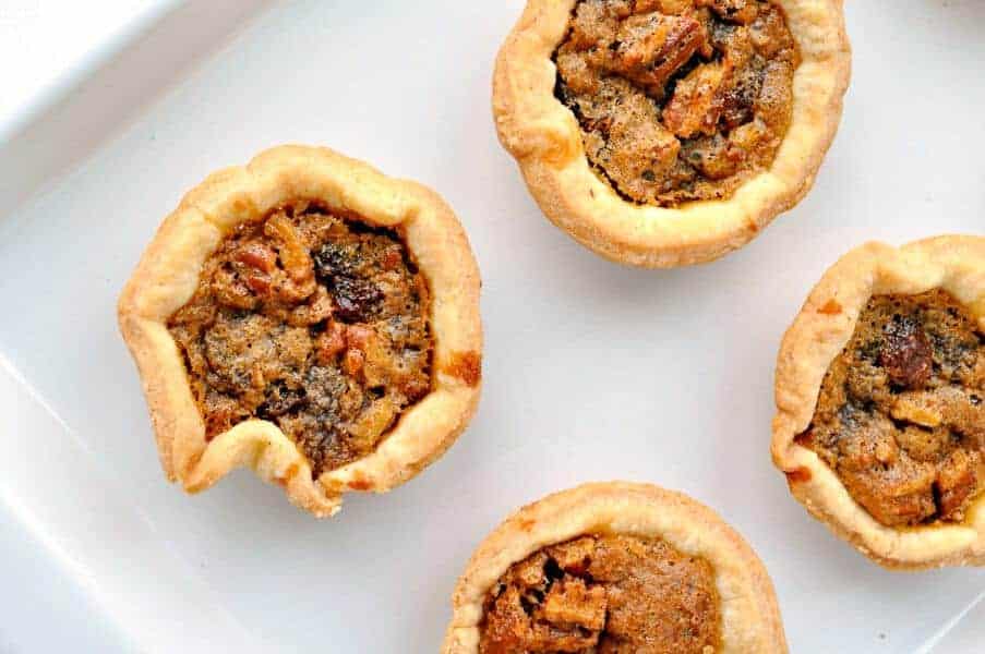 Overhead view of three Nana's Butter Tarts. 