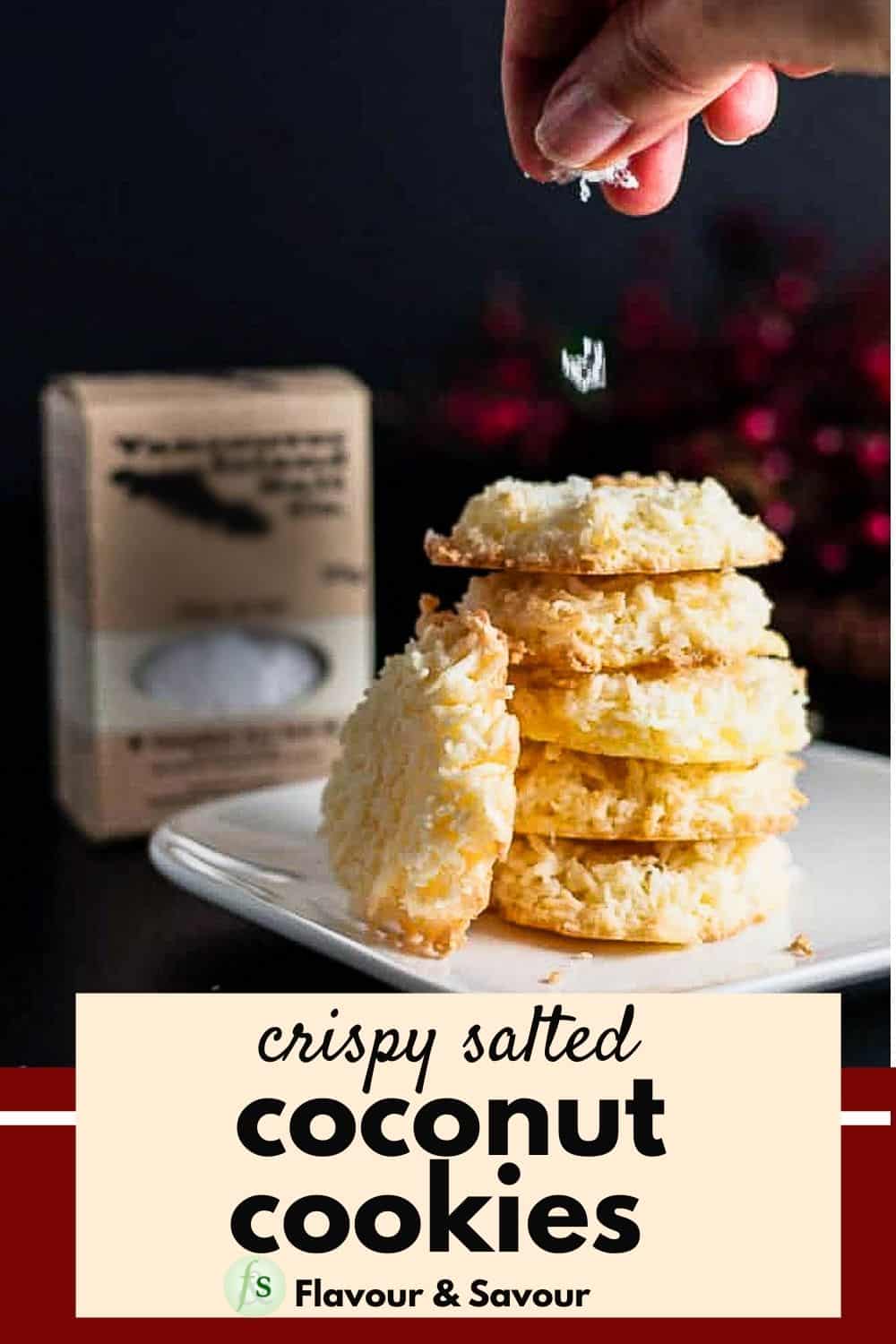 text and image for crispy salted coconut cookies