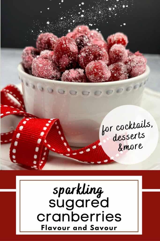 Image with text for sparkling sugared cranberries