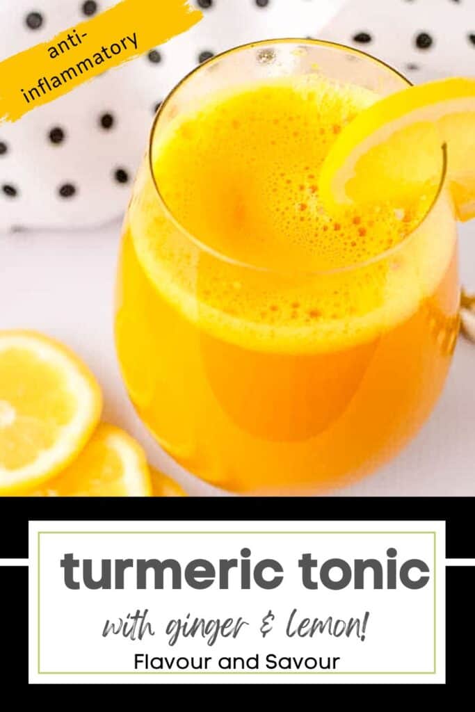 Image with text overlay for anti-inflammatory turmeric tonic.