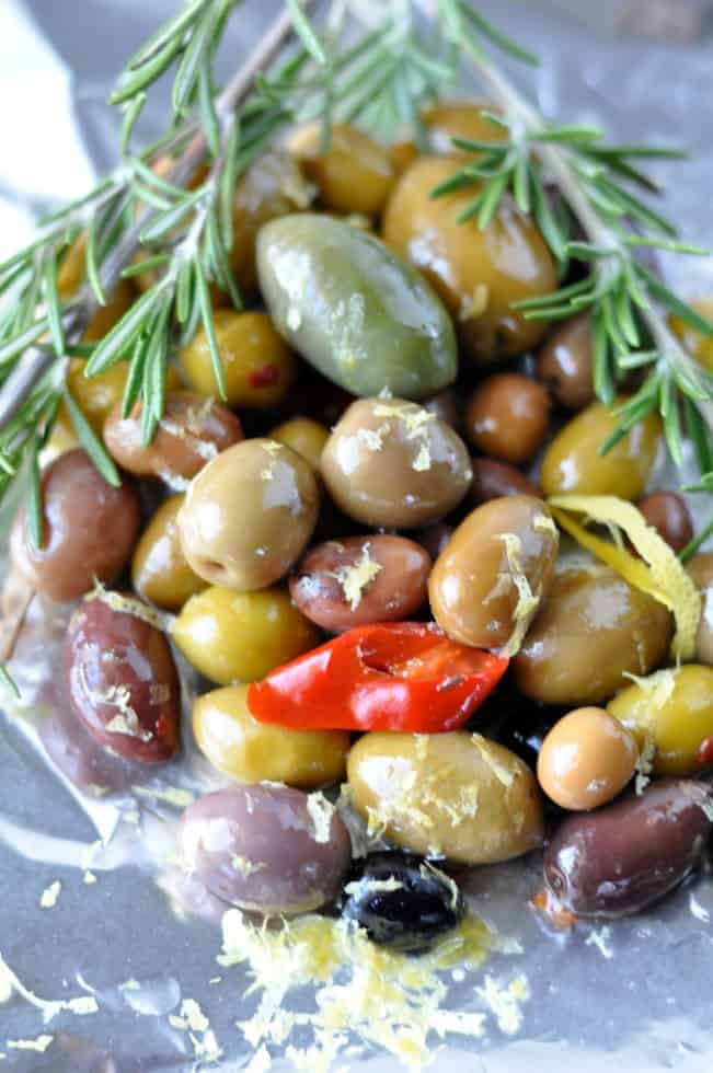 Warm Rosemary Olives with Lemon --an easy and delicious starter. |www.flavourandsavour.com