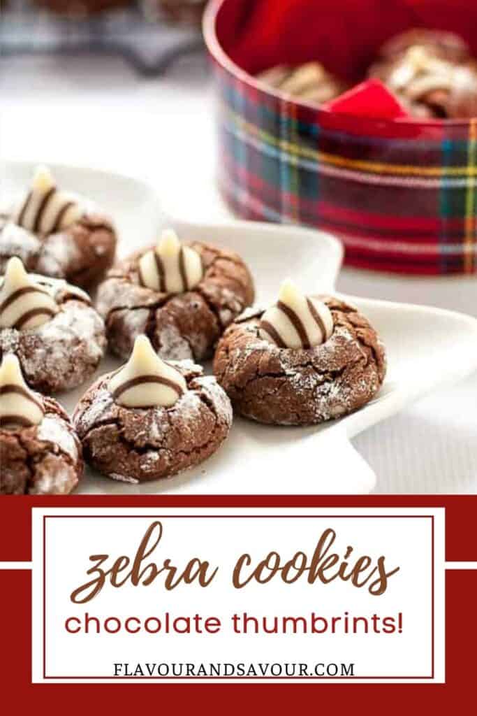 image and text for chocolate zebra crinkle cookies