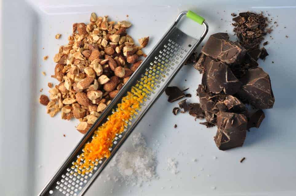 almonds, orange zest and chocolate