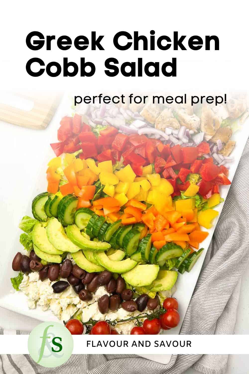Image with text for Greek Chicken Cobb Salad.
