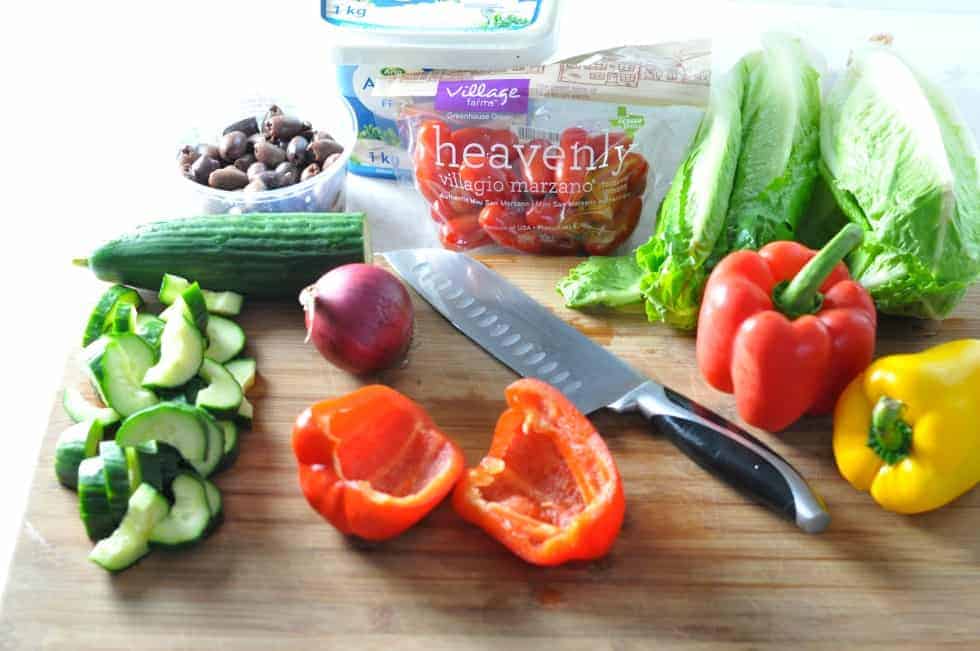 Ingredients for Greek Chicken Cobb Salad.