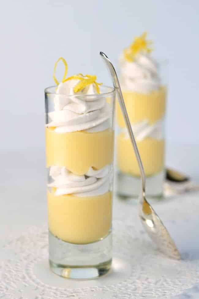 Meyer Lemon MIni Parfait. A Paleo shot glass dessert made by layering lemon curd and whipped coconut milk |www.flavourandsavour.com 