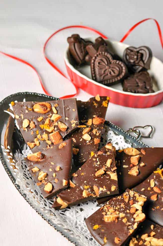 Salted Dark Chocolate-Orange Almond Bark.