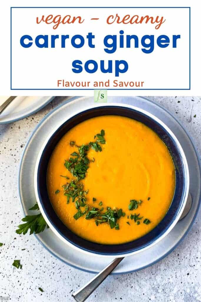 image with text for vegan carrot ginger soup