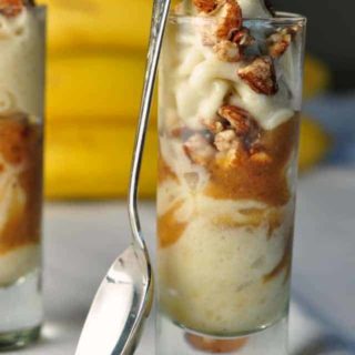Caramel Almond Crunch Ice Cream |www.flavourandsavour.com Banana ice cream with caramel sauce and crunchy maple cinnamon almonds. No refined sugar. Paleo.