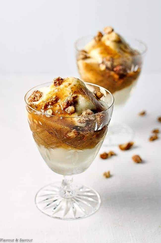 Caramel Almond Crunch Nice Cream in dessert glasses