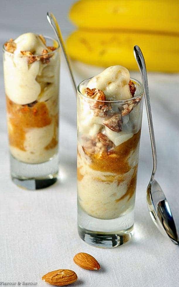 Caramel Almond Crunch Nice Cream in shot glasses