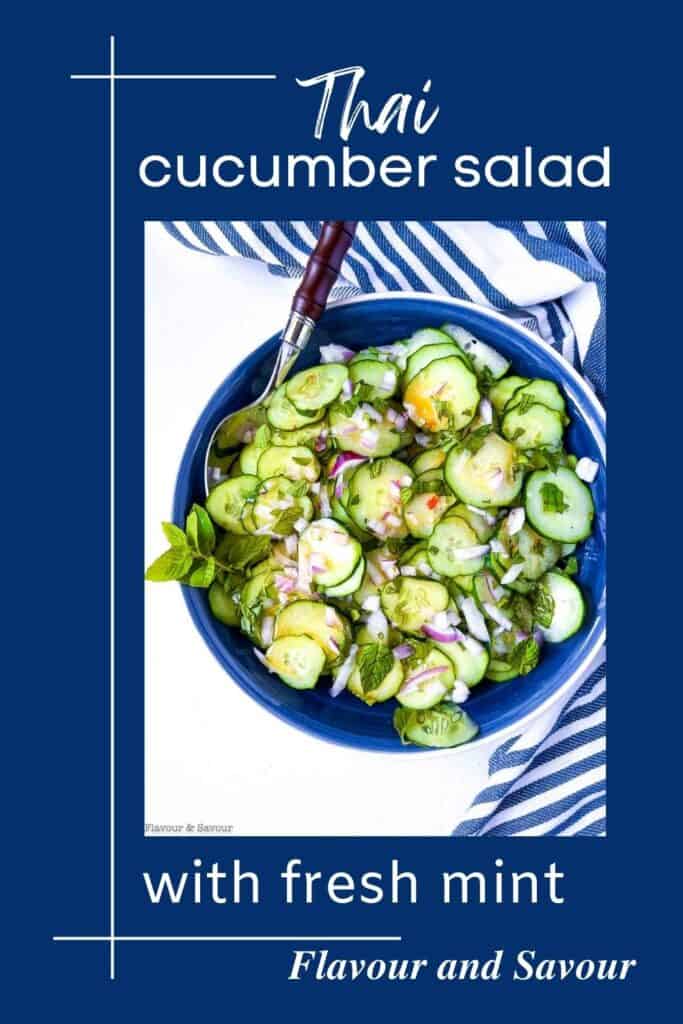 Image with text for Thai cucumber salad with mint.