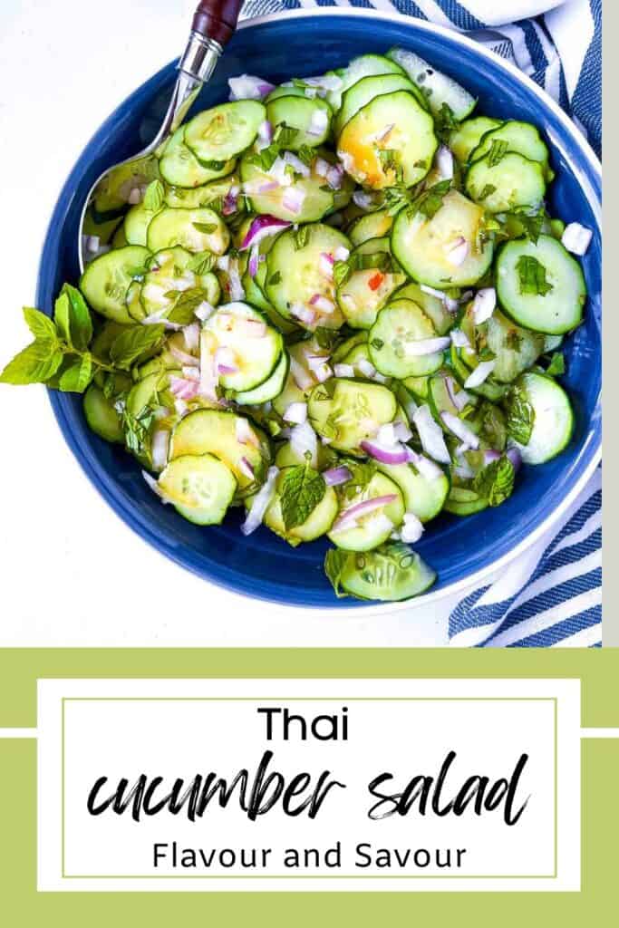 Image with text for Thai Cucumber Salad with Mint.