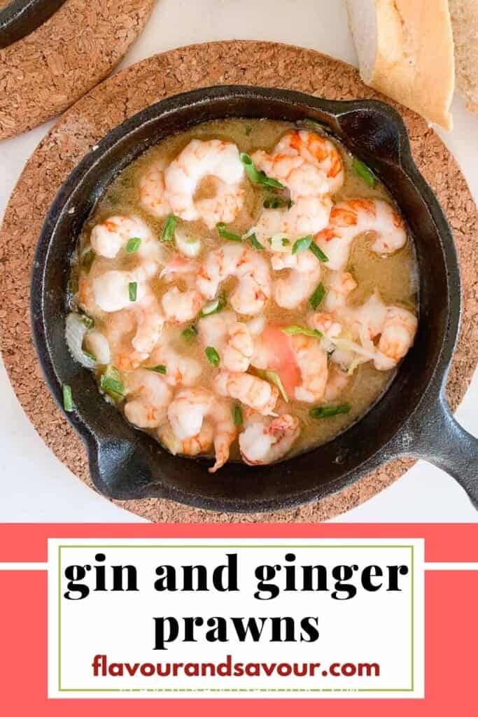 Image with text for gin and ginger prawns