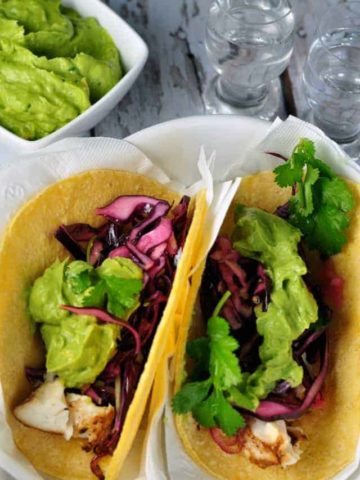 Halibut Tacos with Tequila Lime Marinade and Red Cabbage Slaw www.flavourandsavour.com