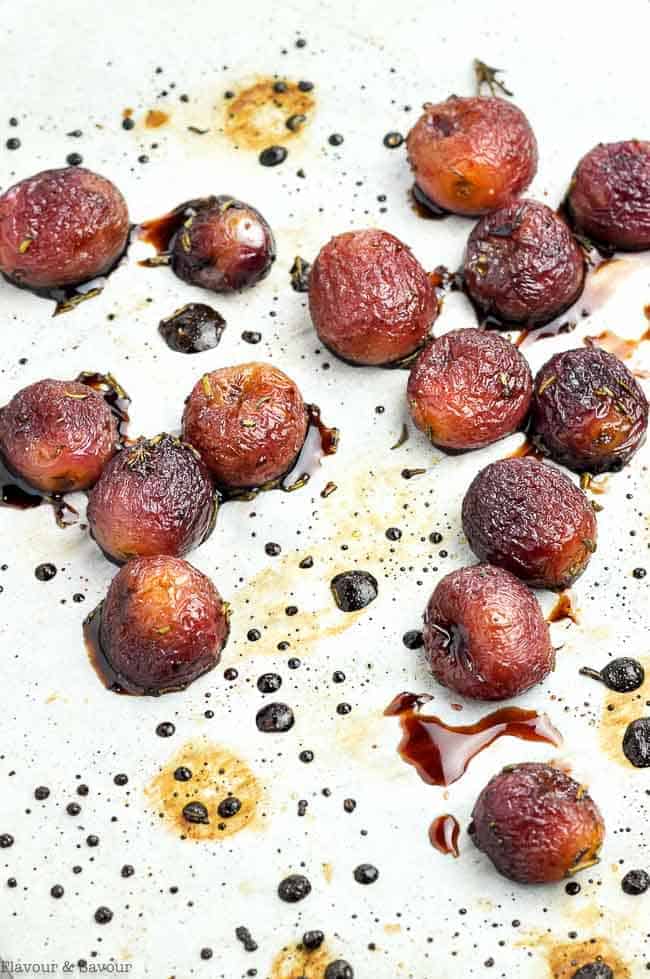 Roasted Grapes on a baking sheet
