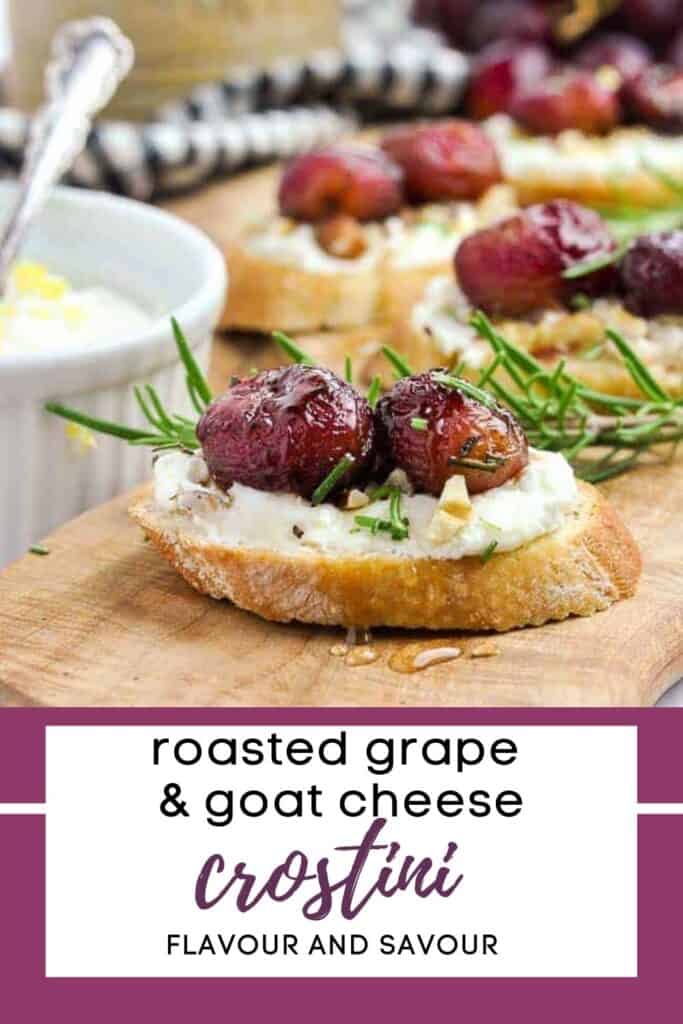 image and text for roasted grape crostini appetizers