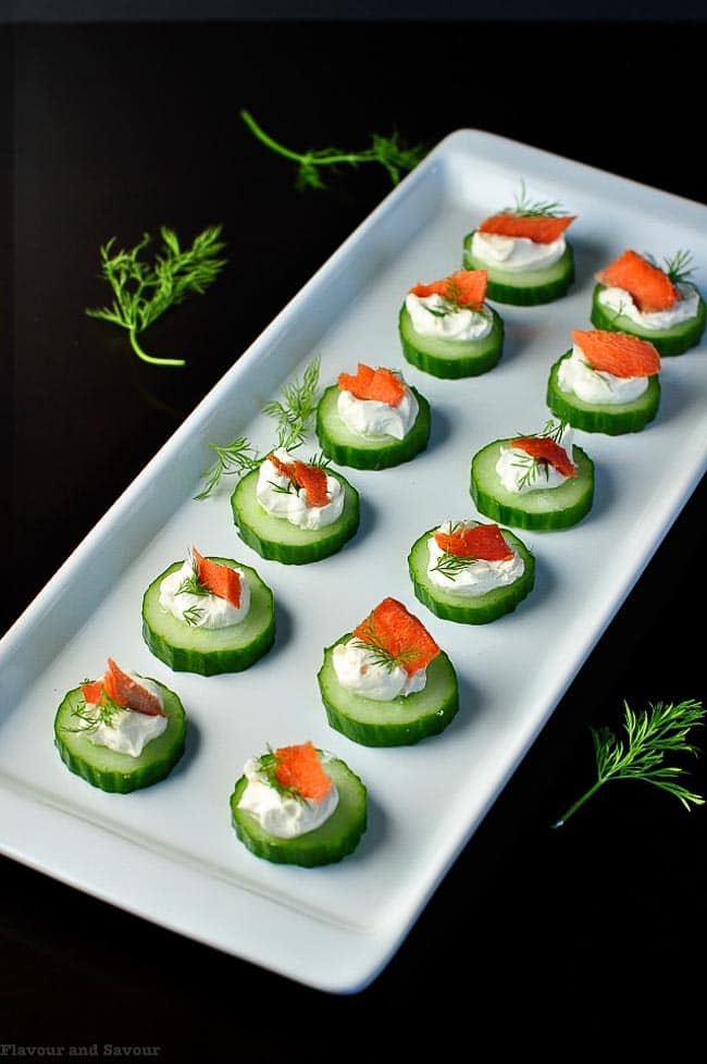 Smoked Salmon Cucumber rounds finger food.