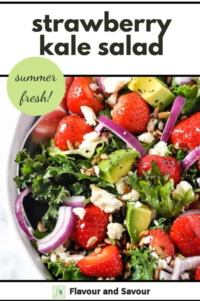 Strawberry Kale Salad Pinterest Image with text overlay
