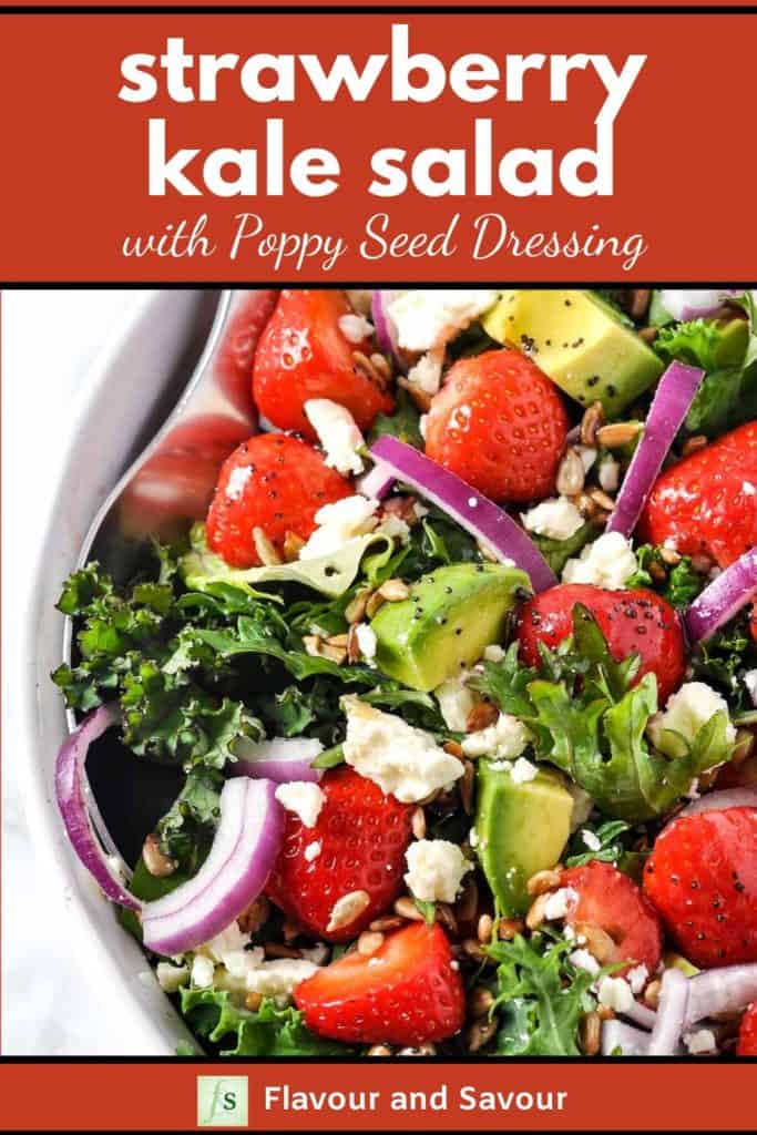 Strawberry Kale Salad with Poppy Seed Dressing with text overlay