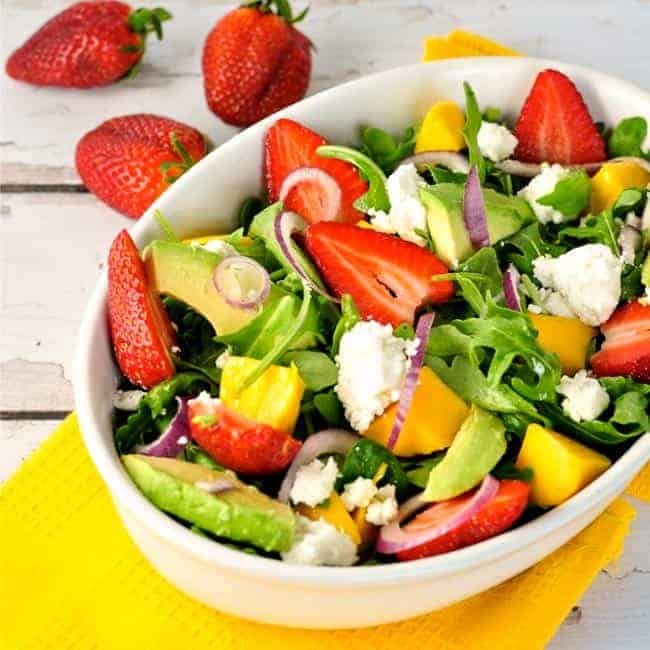 StrawberryMango Arugula Salad with Goat Cheese Flavour and Savour StrawberryMango Arugula Salad with Goat Cheese Flavour and Savour