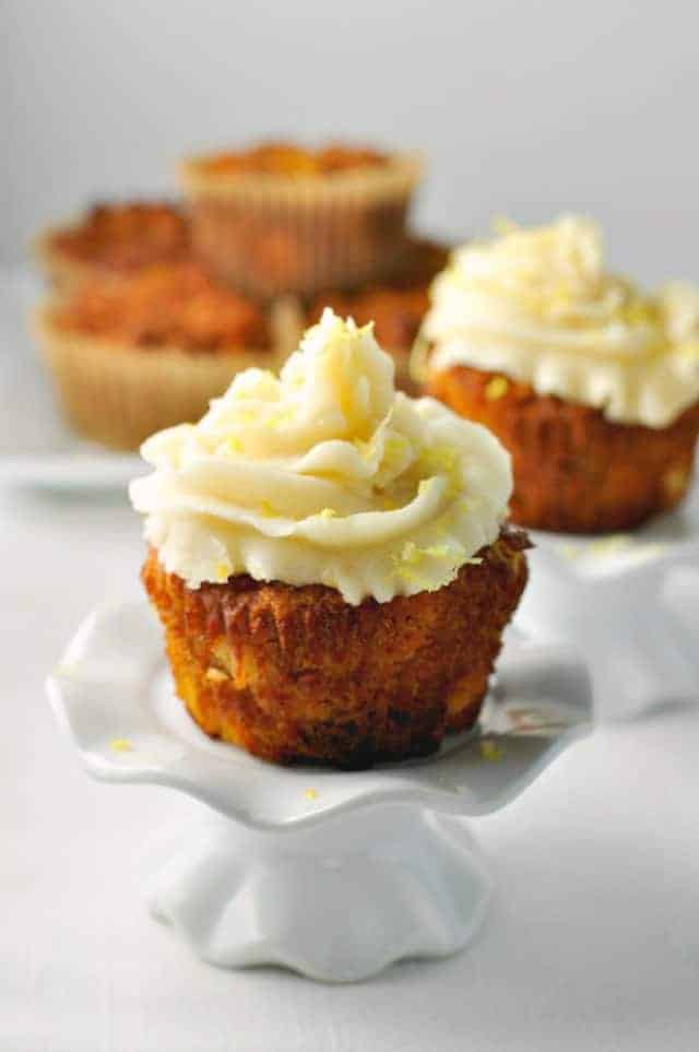 Paleo Carrot Cake Cupcakes. Moist, sweet and tender with no refined sugar or grains. www.flavourandsavour.com