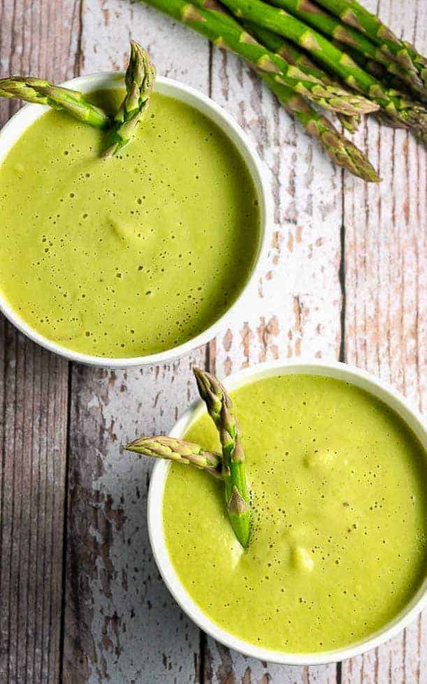 Dairy-Free Creamy Asparagus Soup --two bowls