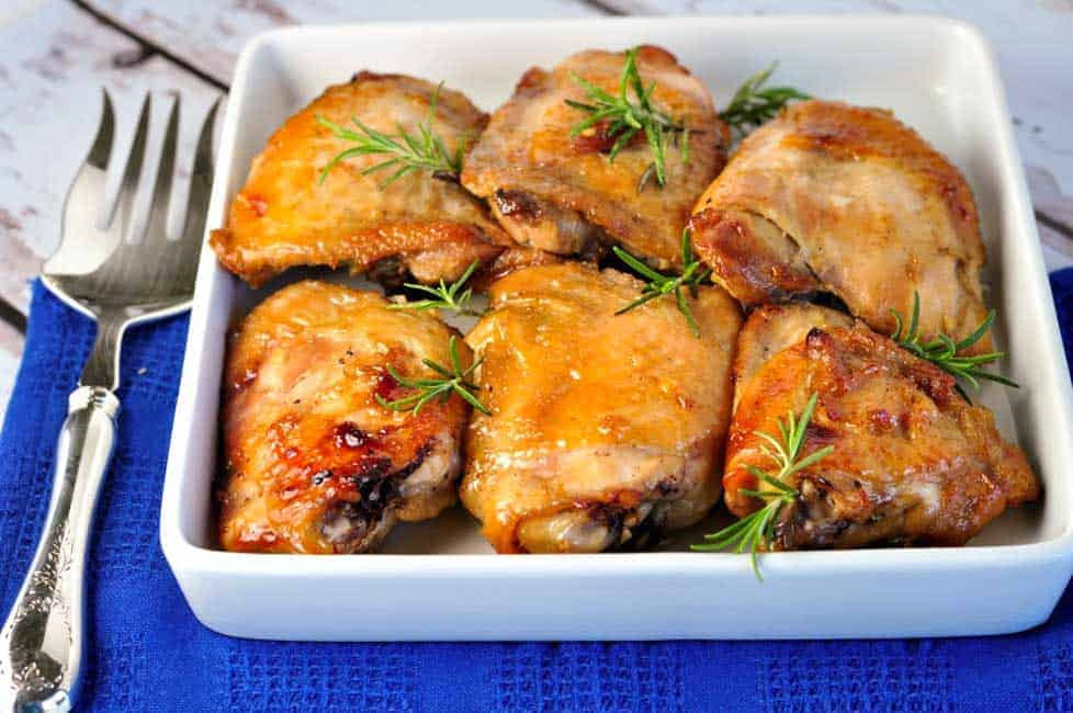 Maple Garlic Glazed Chicken Thighs. These are sweet, succulent and garlicky and perfect for an easy weeknight dinner.