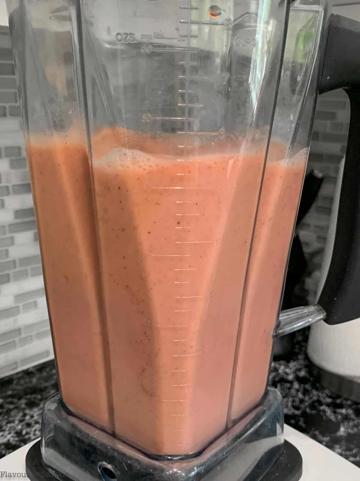 Strawberry Rhubarb Smoothie in blender