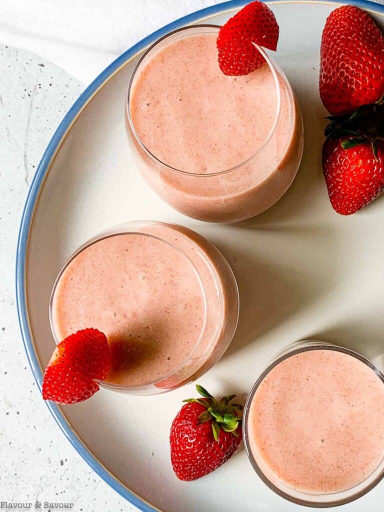 close up view of rhubarb smoothies