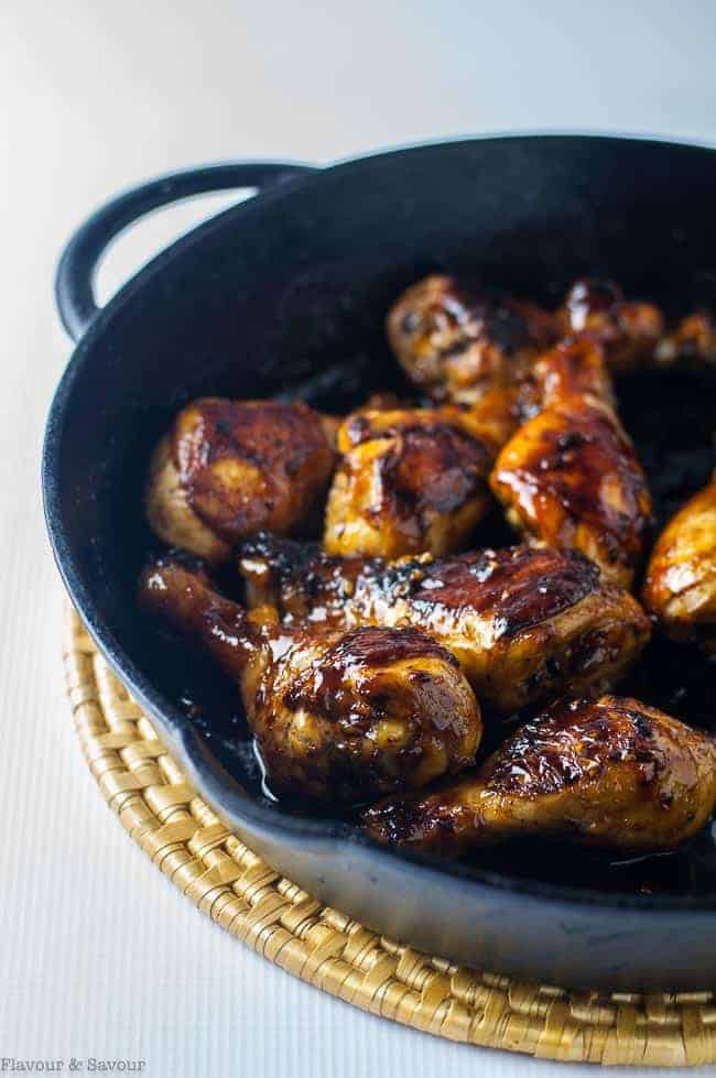 Chili Lime Chicken Drumsticks baked in cast iron pan