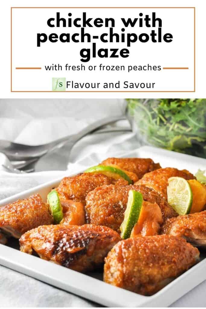image with text for chicken with peach chipotle glaze