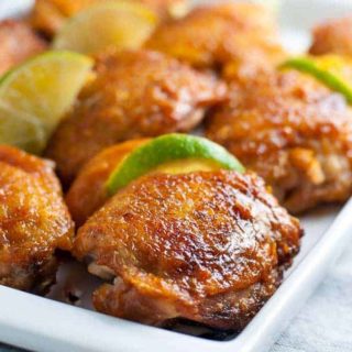 This recipe for Chipotle Peach Glazed Chicken is easy and needs only 4 ingredients. Crispy chicken with a glaze that’s sweet with a little heat. And it’s paleo too! |www.flavourandsavour.com