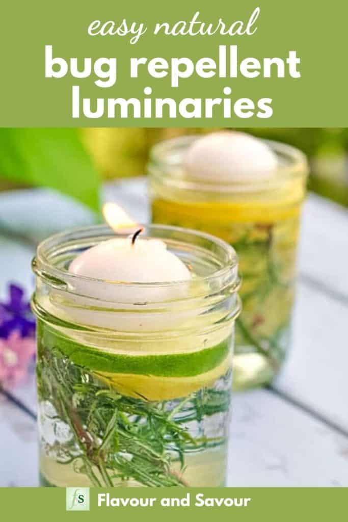 Natural Bug Repellent Luminaries with text overlay
