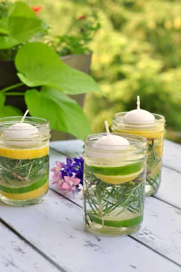 Natural bug Repellent Luminaries using essential oils. Light before your guests arrive to help ward off insects and add a magical touch to your table setting. |www.flavourandsavour.com
