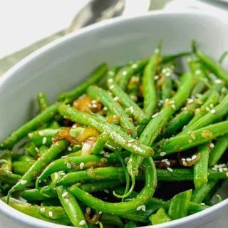 Sesame Ginger Green Beans in an oval serving dish.