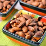 square appetizer bowls of Spanish Spiced Almonds