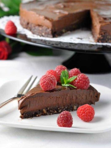 Double Chocolate Mousse Torte. Decadent, delicious, dairy-free, gluten-free and vegan! flavourandsavour.com